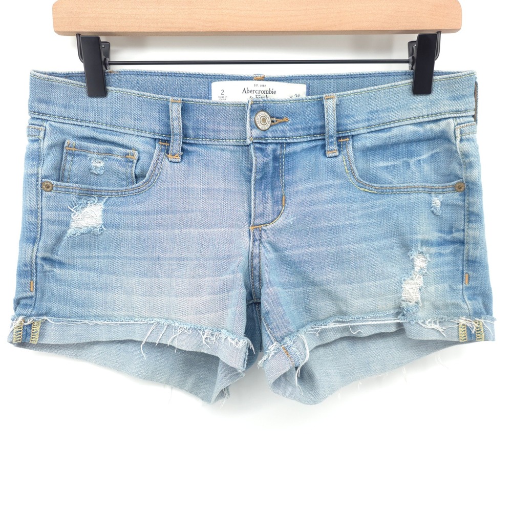 Abercrombie & Fitch Womens Denim Shorts Size 2 W26 Light Blue Distressed Cut-Off